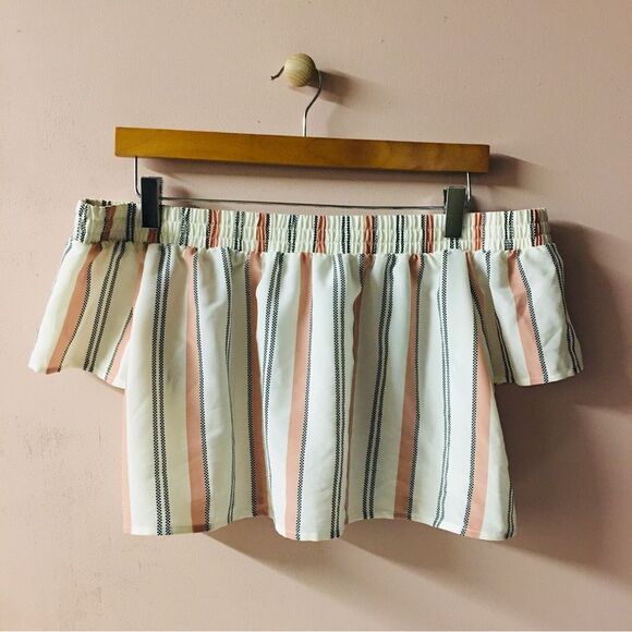 Forever 21 Cream Striped Off-the-Shoulder Crop Top Size S NWT - Picture 1 of 9